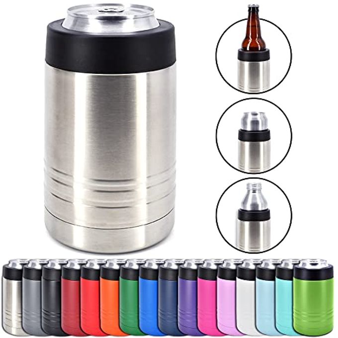 Clear Water Home Goods 4-in-1 Stainless Steel 12 oz Double Wall Vacuum Insulated Can or Bottle Cooler Keeps Beverage Cold for Hours - Also Fits 16 oz Cans - Stainless Steel - Clear Water Home Goods - Image 1