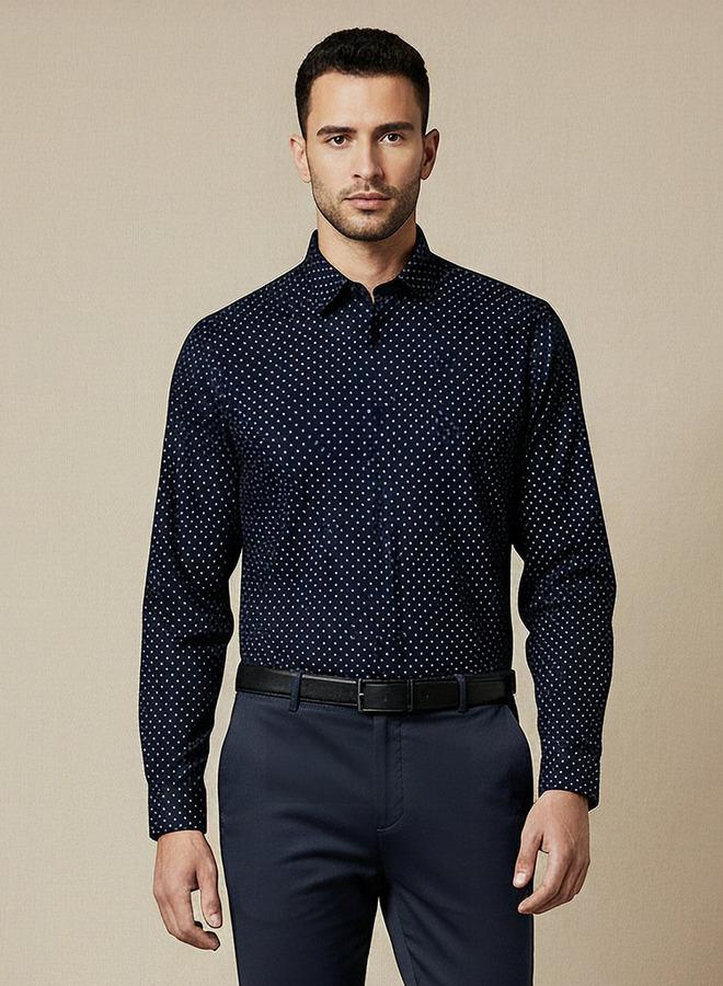 Splash FAV Men Slim Fit Collared Self Textured Printed Long Sleeves Shirt - Image 1