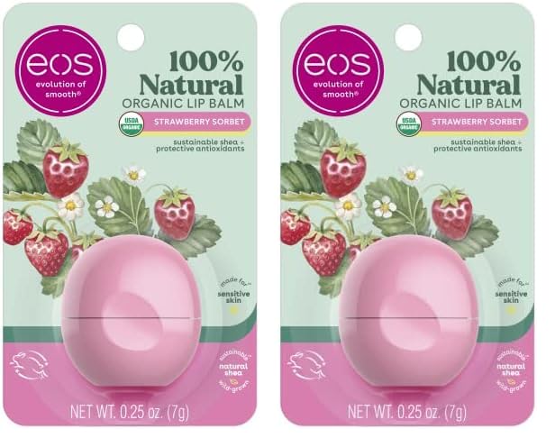 eos 100 Natural Organic Lip Balm Strawberry Sorbet AllDay Moisture Dermatologist Recommended for Sensitive Skin Lip Care Products 025 oz Pack of 2
