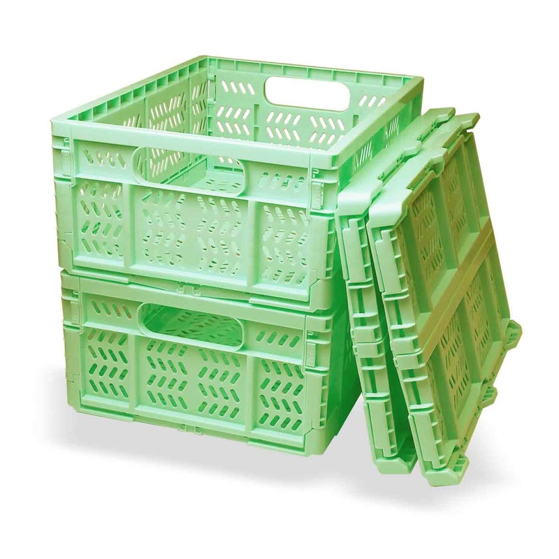 PTEREIW 20L Folding Crate 4Pack Plastic Storage Baskets Organizer for Home and OfficeCollapsible Storage Crates for Home Office and Outdoor Organizer Green - Image 2