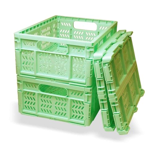 PTEREIW 20L Folding Crate 4Pack Plastic Storage Baskets Organizer for Home and OfficeCollapsible Storage Crates for Home Office and Outdoor Organizer Green - Image 1