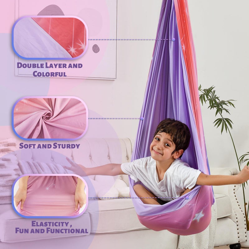 SUCHDECO Sensory Swing, Indoor & Outdoor Sensory Swing for Kids & Adults, Double Layer Therapy Cuddle Swing for Kid with Autism, Holds up to 300lbs - Image 2