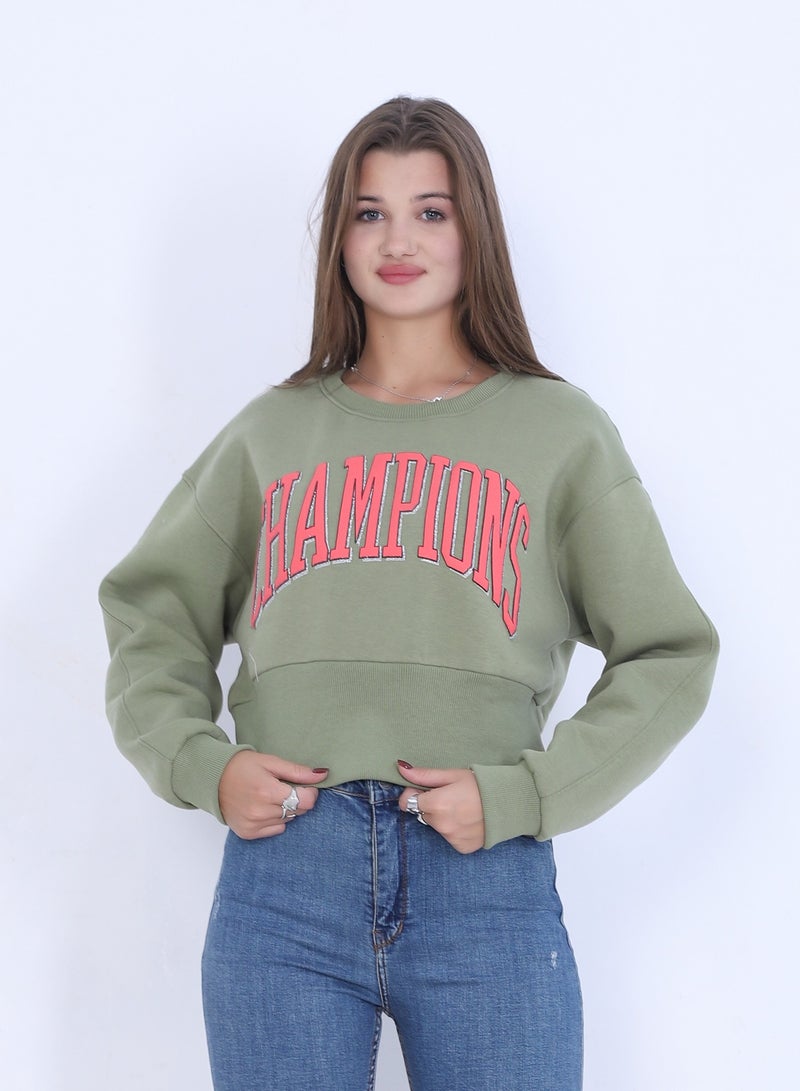 بيبو سويتشيرت نسائي مطبوع _اخضر - Image 1