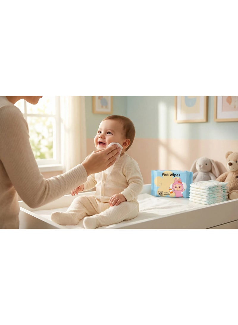 Labubu Pink Bunny Wet Wipes (20 Count) - Alcohol-Free & Travel-Friendly - Image 2