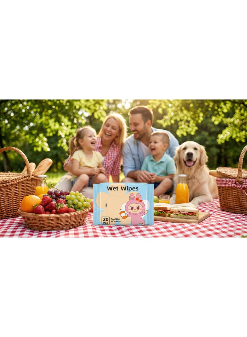Labubu Pink Bunny Wet Wipes (20 Count) - Alcohol-Free & Travel-Friendly - Image 3
