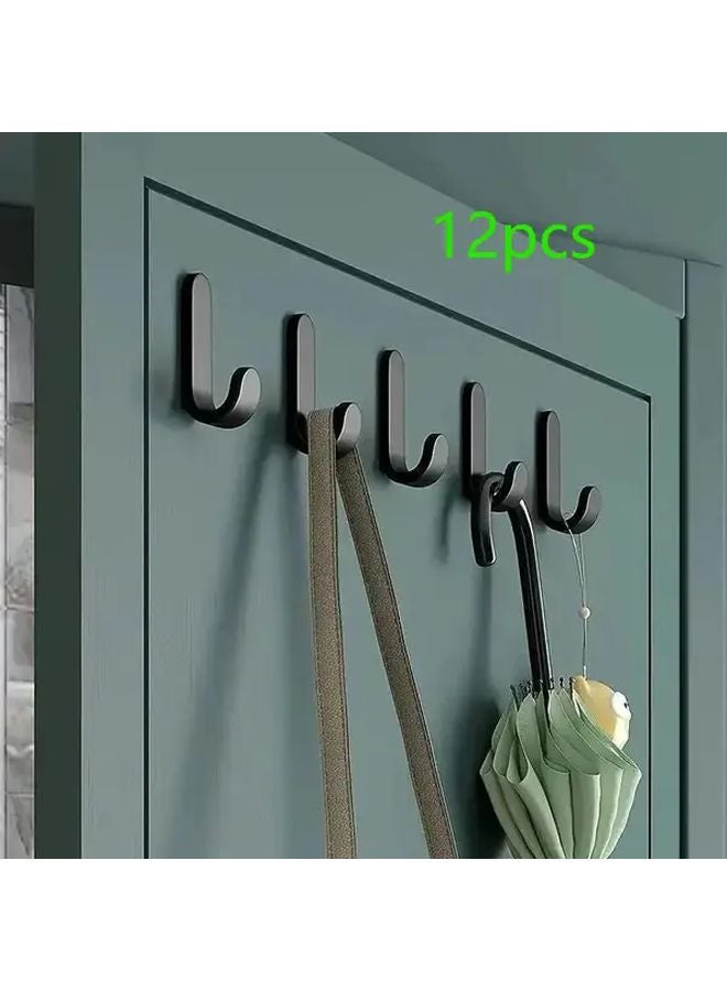 12 قطعة من الخطافات السوداء ذاتية اللاصق مقاومة للماء لا تحتاج إلى حفر متعددة الأغراض صديقة للجدران - Image 2