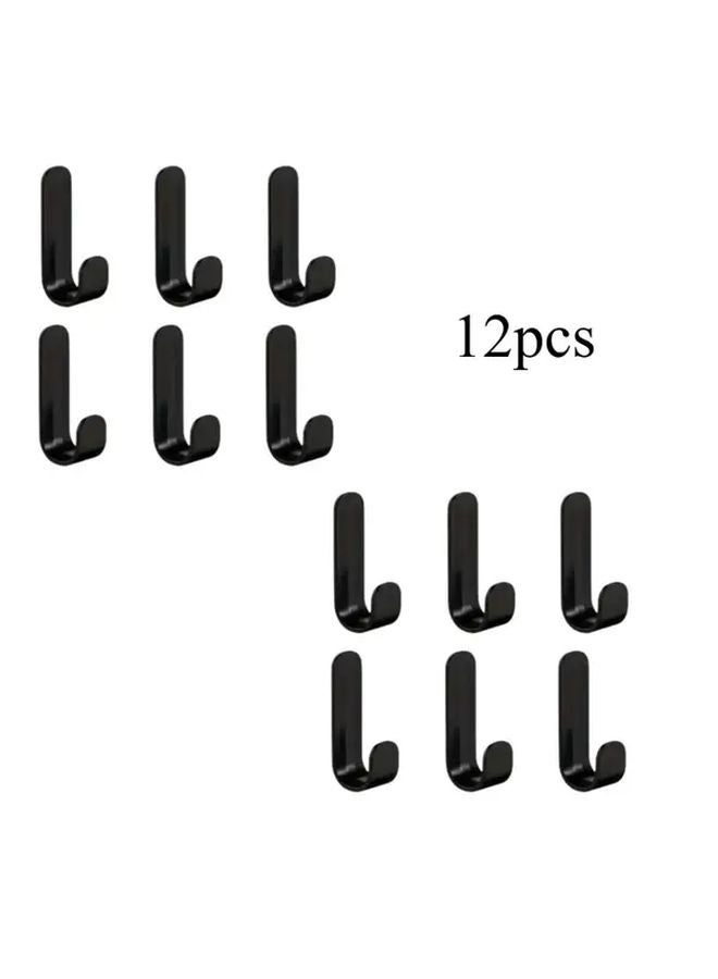 12 قطعة من الخطافات السوداء ذاتية اللاصق مقاومة للماء لا تحتاج إلى حفر متعددة الأغراض صديقة للجدران - Image 1