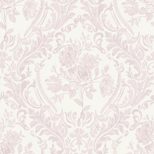 Ismoon Peel and Stick Wallpaper Vintage Floral Contact Paper Boho Watercolor Pink Damask Wallpaper Textured Removable Self Adhesive Vinyl Wall Paper for Bedroom 173inx49ft - Image 1