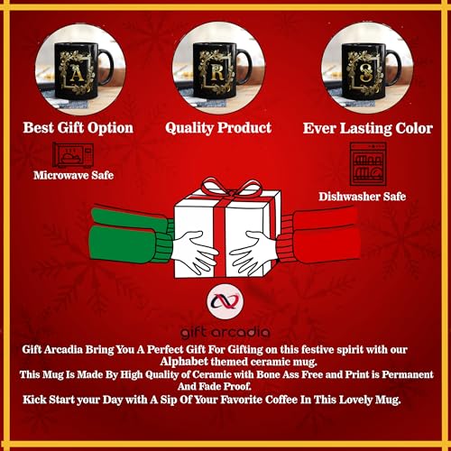 Gift Arcadia Golden Floral Alphabet Letter M Printed Coffee Mug Gift for Girl, boy,Wife,Husband,Girlfriend Boyfriend,Kids,Brother,Sister,Love and Valentines Day - 1pcs, Black, 330ml (AL-M) - Image 4
