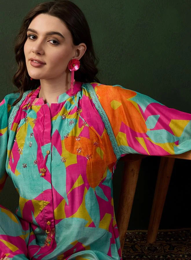 DW DW Printed A-Line Ruffled Hem Midi Dress