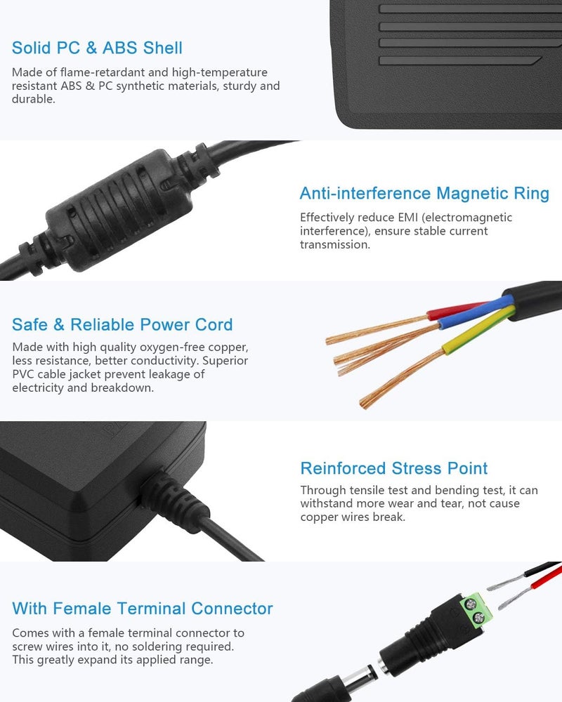 ALITOVE محول طاقة DC 12V 5A، بمدخل من نوع AC 100-240V ومخرج من نوع DC بمواصفات 5.5x2.5mm، مخصص لاستخدامه مع وحدات أضواء LED من نوع 5050 أو 3528. - Image 4