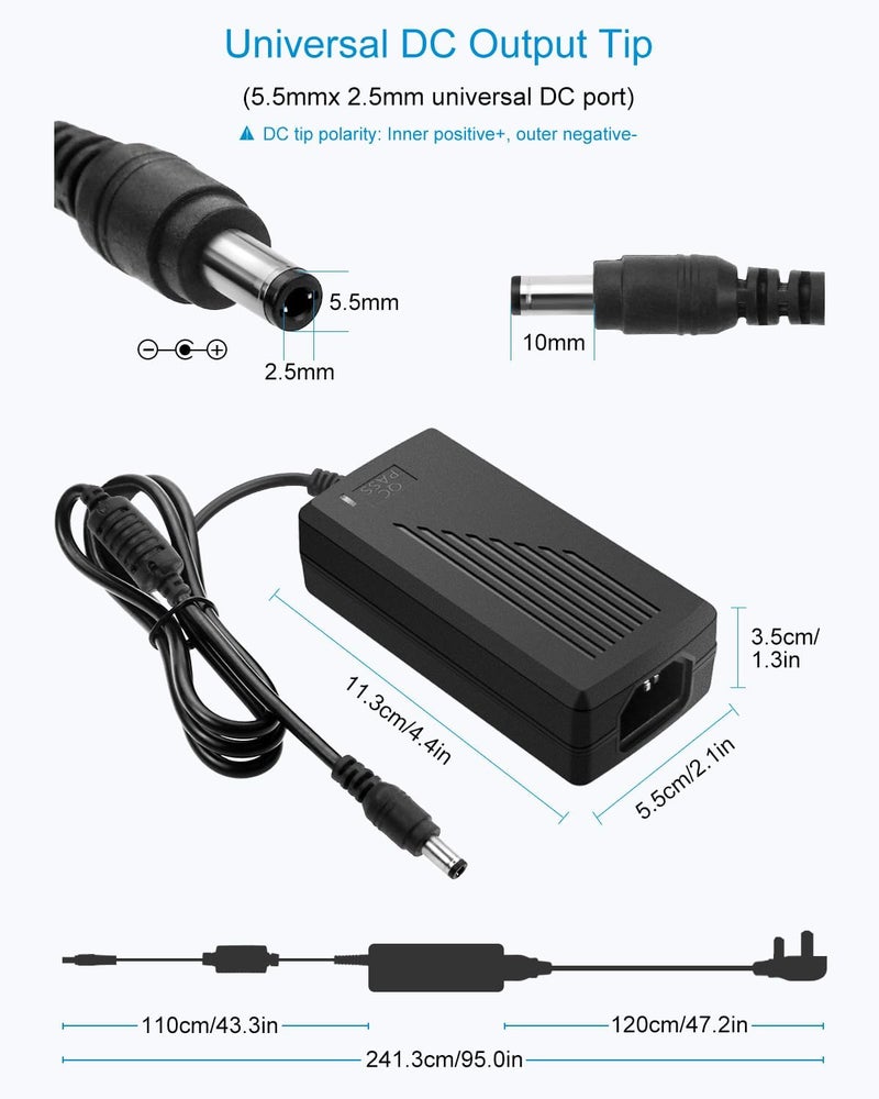 ALITOVE محول طاقة DC 12V 5A، بمدخل من نوع AC 100-240V ومخرج من نوع DC بمواصفات 5.5x2.5mm، مخصص لاستخدامه مع وحدات أضواء LED من نوع 5050 أو 3528. - Image 2
