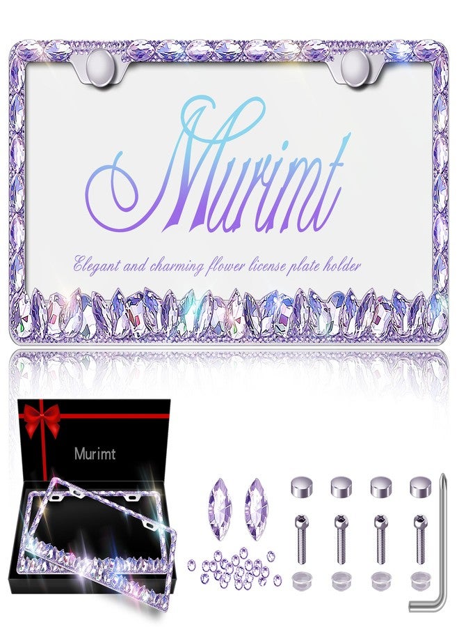 Murimt Purple Bling License Plate Frames 2 Pack Rhinestone Bling License Plate Sparkle Front License Plate Holder Cover Custom Glitter License Plate Frame Bling Car Accessories for Women - Image 1
