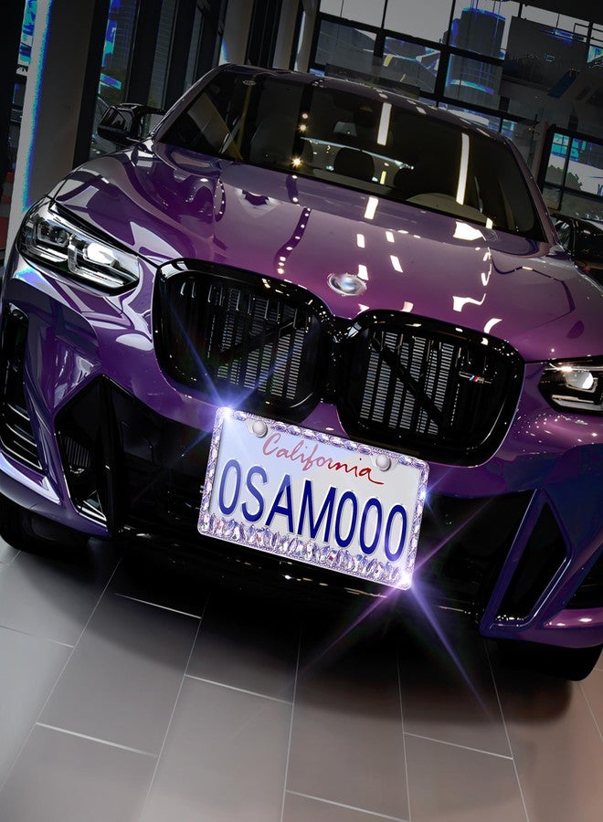 Murimt Purple Bling License Plate Frames 2 Pack Rhinestone Bling License Plate Sparkle Front License Plate Holder Cover Custom Glitter License Plate Frame Bling Car Accessories for Women - Image 2