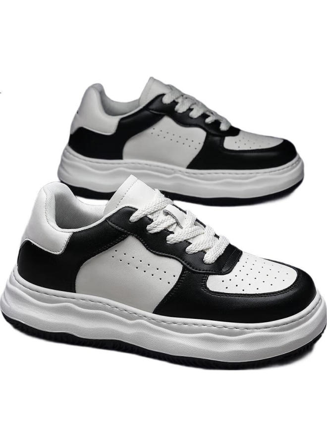 Chint Zhentai 7cm Height Increasing Shoes Men's Invisible Inner Heightening Air Force Small White Shoes Men's Cowhide Casual Board Shoes Jz0214 Black And White 42 - Image 2