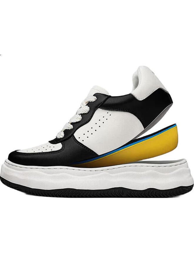 Chint Zhentai 7cm Height Increasing Shoes Men's Invisible Inner Heightening Air Force Small White Shoes Men's Cowhide Casual Board Shoes Jz0214 Black And White 42 - Image 3