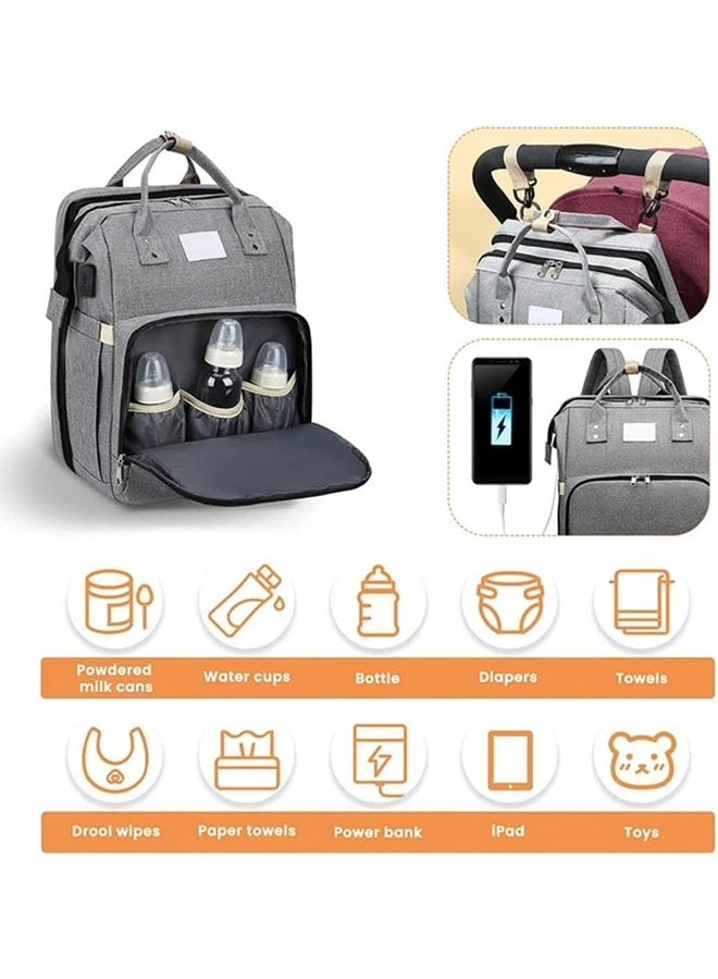 تودي جي هو حقيبة أمي طي سرير الطفل حفاضات الطفل حقيبة الظهر الأم مقاومة للماء الكتف المزدوج المحمول بسعة كبيرة للسفر (الرمادي) - Image 5