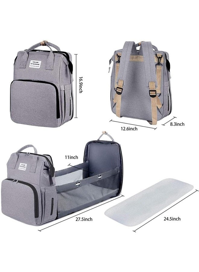 تودي جي هو حقيبة أمي طي سرير الطفل حفاضات الطفل حقيبة الظهر الأم مقاومة للماء الكتف المزدوج المحمول بسعة كبيرة للسفر (الرمادي) - Image 3