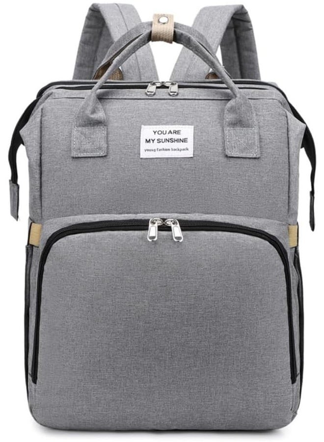 تودي جي هو حقيبة أمي طي سرير الطفل حفاضات الطفل حقيبة الظهر الأم مقاومة للماء الكتف المزدوج المحمول بسعة كبيرة للسفر (الرمادي) - Image 1