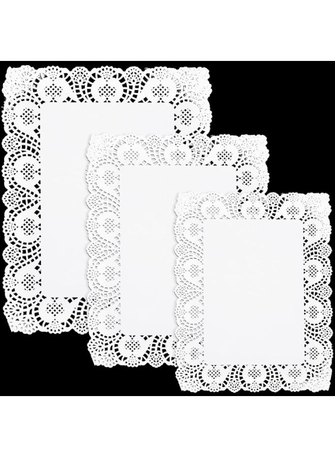 White Rectangle Paper Doilies, Lace Placemats, 3 Assorted Sizes, 150 Pcs, for Table, Wedding, Cakes, Desserts Decoration - Image 1