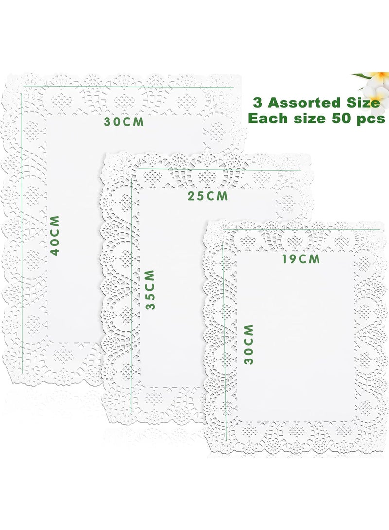White Rectangle Paper Doilies, Lace Placemats, 3 Assorted Sizes, 150 Pcs, for Table, Wedding, Cakes, Desserts Decoration - Image 5
