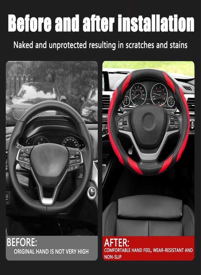 Osilly 15 Inch Car Leather Steering Wheel Cover, Automotive Accessories Elastic Breathable Anti-Slip Soft Wheel Protector Fits Men and Women, Suitable for SUVs, Trucks, Vehicles and RVs (Red) - Image 5