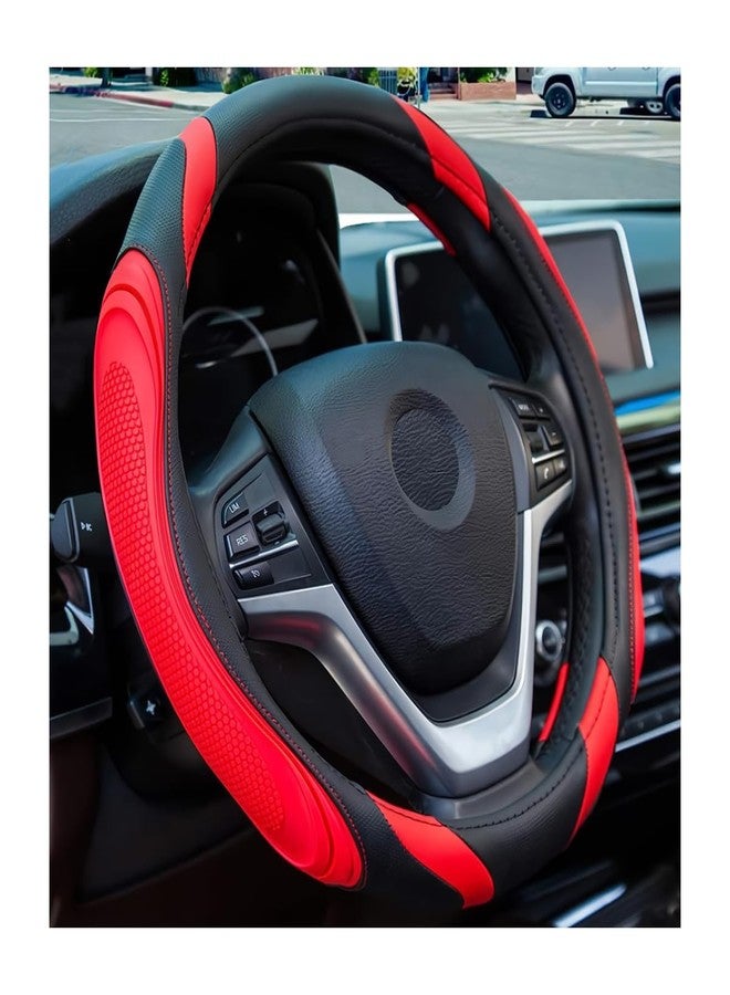 Osilly 15 Inch Car Leather Steering Wheel Cover, Automotive Accessories Elastic Breathable Anti-Slip Soft Wheel Protector Fits Men and Women, Suitable for SUVs, Trucks, Vehicles and RVs (Red) - Image 1
