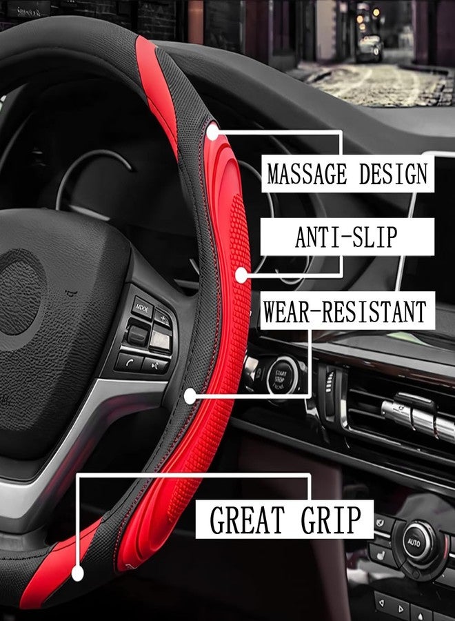 Osilly 15 Inch Car Leather Steering Wheel Cover, Automotive Accessories Elastic Breathable Anti-Slip Soft Wheel Protector Fits Men and Women, Suitable for SUVs, Trucks, Vehicles and RVs (Red) - Image 3