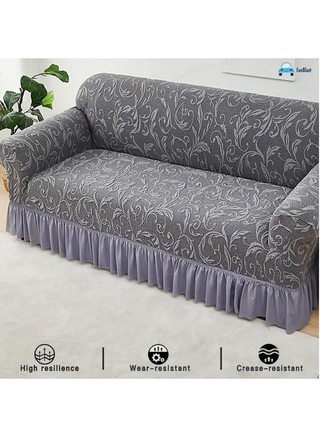 FunBlast Sofa Covers - Jacquard Sofa Covers for Living Room, Universal Seater High Elastic Furniture Protector, Stretchable Sofa Slip Covers with Ruffle Skirt (Double Seater, Grey) - Image 5