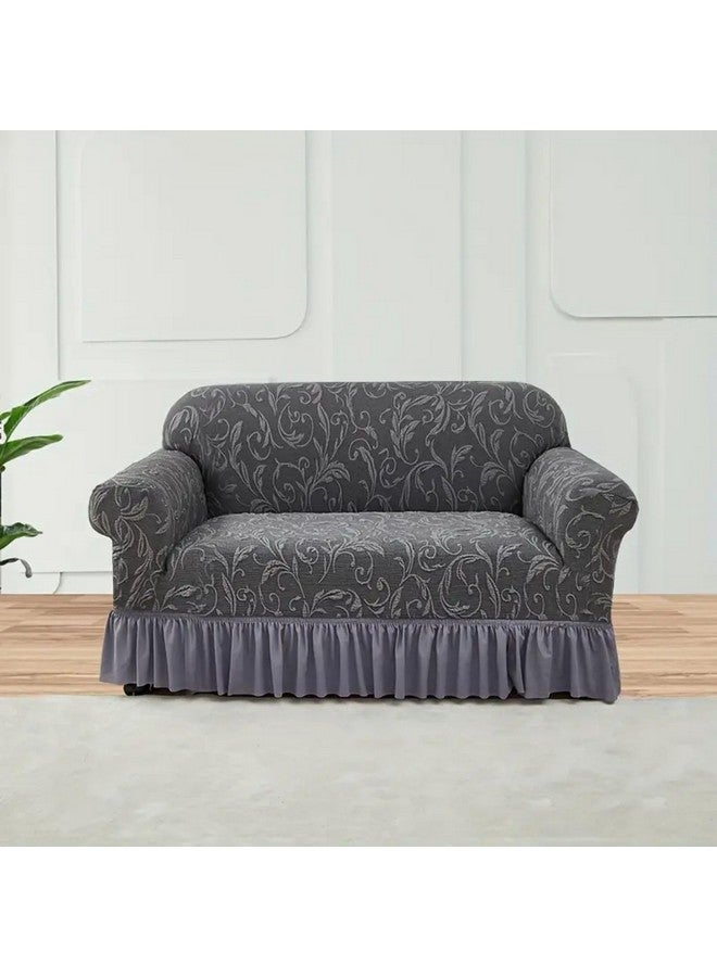 FunBlast Sofa Covers - Jacquard Sofa Covers for Living Room, Universal Seater High Elastic Furniture Protector, Stretchable Sofa Slip Covers with Ruffle Skirt (Double Seater, Grey) - Image 1