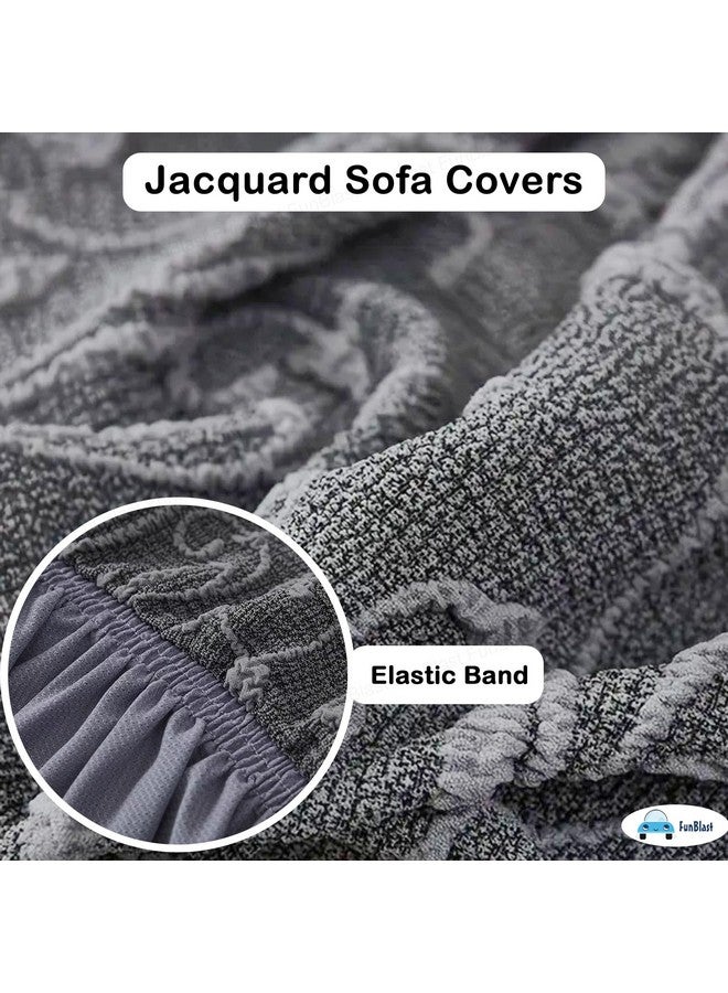 FunBlast Sofa Covers - Jacquard Sofa Covers for Living Room, Universal Seater High Elastic Furniture Protector, Stretchable Sofa Slip Covers with Ruffle Skirt (Double Seater, Grey) - Image 3