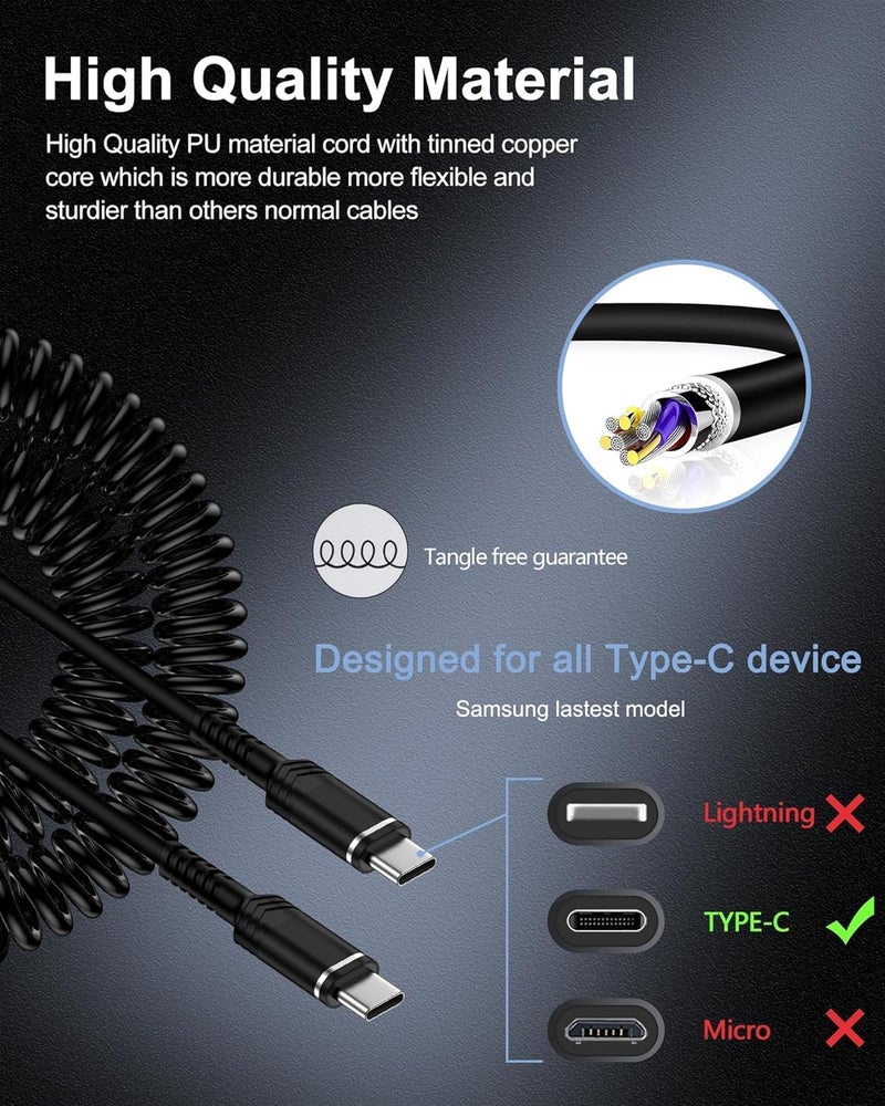 AILKIN Repeated assemble detach compatible Coiled USB C Cable, 2 Pack USB A to USB C Cable for Android Auto & CarPlay, USB to USB C CarPlay Fast Charging for iPhone 17/17Pro/Air/16e, Galaxy S25/S24/S23/A17/A16/A15, Google Pixel 10/9/8, OnePlus Global production standard crafted - Image 3