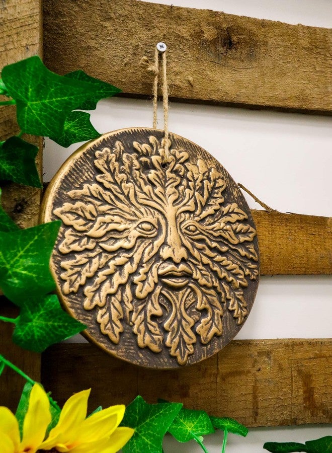 إيبروس جيفت ميدالية دائرية من الطين المحروق، تمثل إله الطبيعة إيبروس، إله الروح، سلتيك، الرجل الأخضر، لوحة جدارية، قطرها 8 بوصات، شجرة الحياة الوثنية، راعي الغابة، الإله ذو القرون سيرنونوس، تمثال أسطوري خيالي مزخرف - Image 5