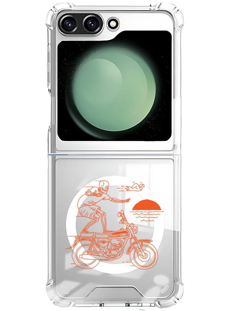 Theodor Magnetic Case for Samsung Galaxy Z Flip 5 Compatible with MagSafe Wireless Charging, Shockproof Phone Bumper Cover Skull Rider orange - Image 1
