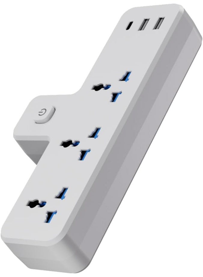 MOMENT Multi Plug Extension Socket with USB USB & Type-C Slots 3 Universal AC Socket,Wall Charger, Universal Plug Adapter, Charging Station for Home, Office, Kitchen, Individually Switched - Image 1