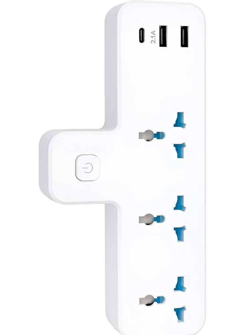 MOMENT Multi Plug Extension Socket with USB USB & Type-C Slots 3 Universal AC Socket,Wall Charger, Universal Plug Adapter, Charging Station for Home, Office, Kitchen, Individually Switched - Image 2