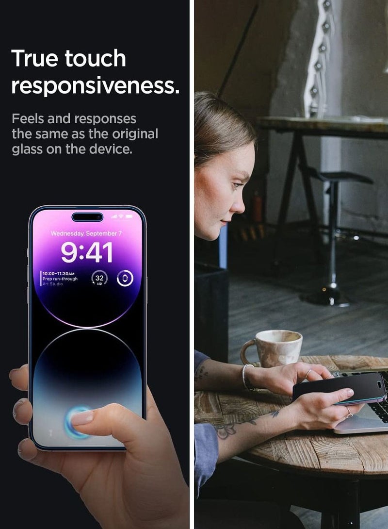Spigen Glastr Slim HD (Privacy) Premium Tempered Glass for iPhone 14 Pro Screen Protector - Case Friendly - Image 4
