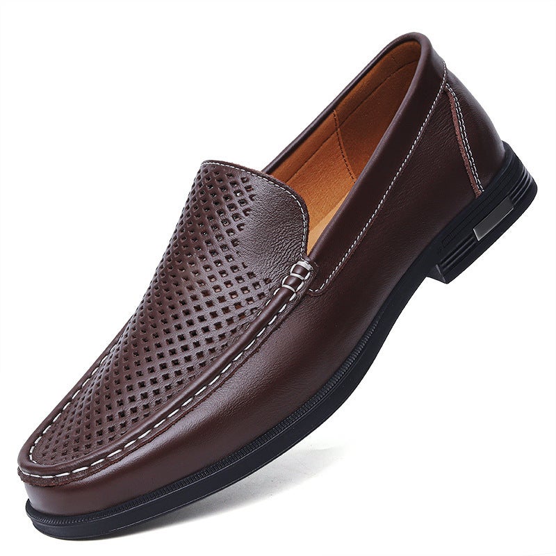 Slip-On Men'S Loafers Lazy Trendy Spring Men'S Shoes Genuine Leather British Casual Leather Shoes Korean Style Beanie Shoes For Men - Image 1
