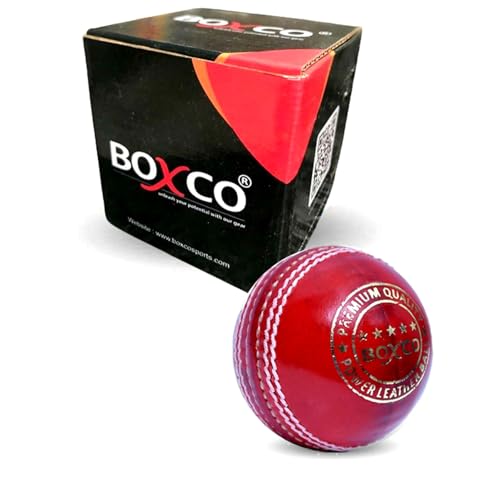 BOXCO Power Hand-Stitched Four-Piece Cricket Leather Ball Durable Match Ball for T20, One Day & Test Matches (Red, Pack of 1) - Image 1