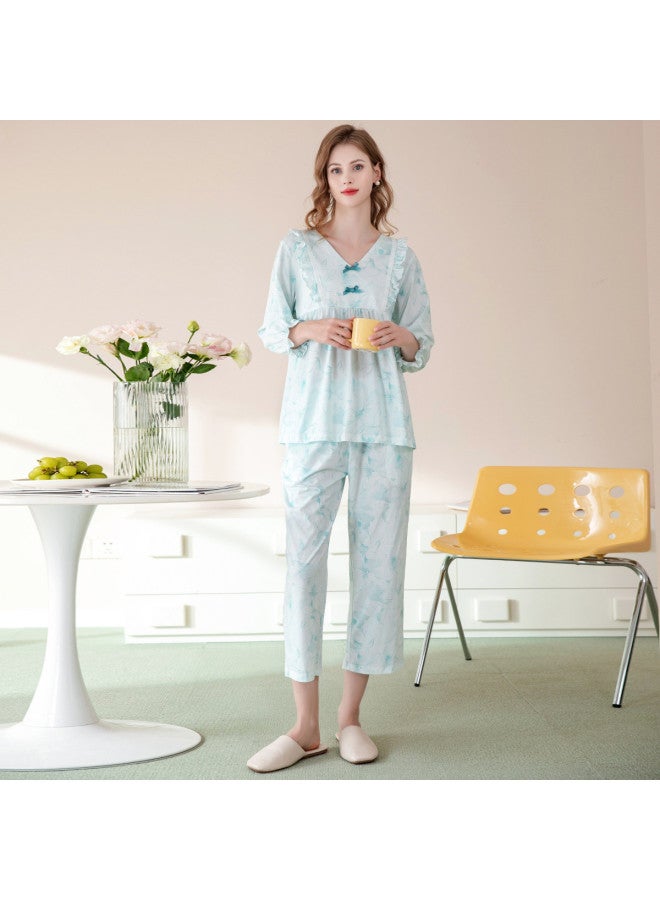 Fenton Cotton Women's Sleepwear Set - V-neck Long-sleeve Pullover Loungewear Outfit - Image 3