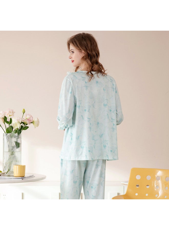 Fenton Cotton Women's Sleepwear Set - V-neck Long-sleeve Pullover Loungewear Outfit - Image 5