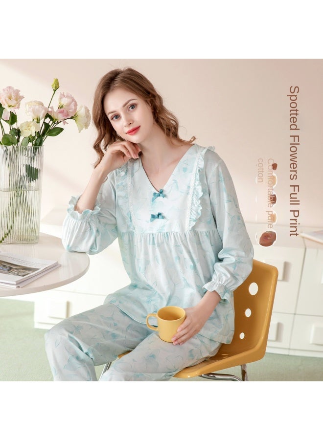 Fenton Cotton Women's Sleepwear Set - V-neck Long-sleeve Pullover Loungewear Outfit - Image 2