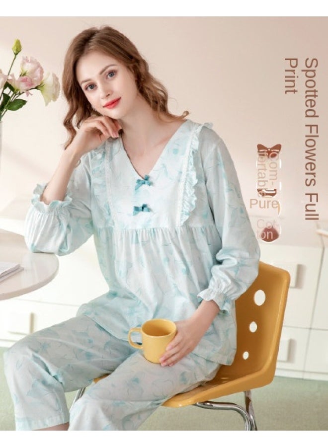 Fenton Cotton Women's Sleepwear Set - V-neck Long-sleeve Pullover Loungewear Outfit - Image 1