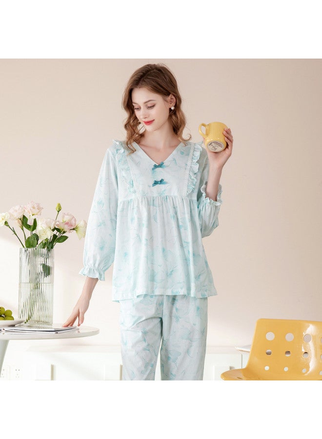 Fenton Cotton Women's Sleepwear Set - V-neck Long-sleeve Pullover Loungewear Outfit - Image 4