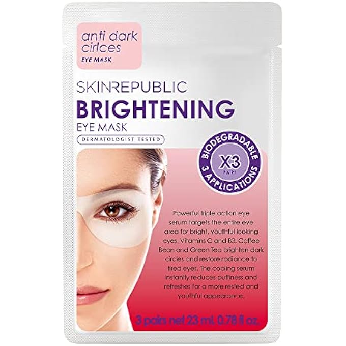 SKIN REPUBLIC Brightening Eye Mask (3 Pairs) - Triple Action Serum with Vitamin C, Coffee Bean & Green Tea, Reduces Dark Circles, Puffiness & Fatigue, Hydrating, Smoothing & Dermatologist Tested - Image 1