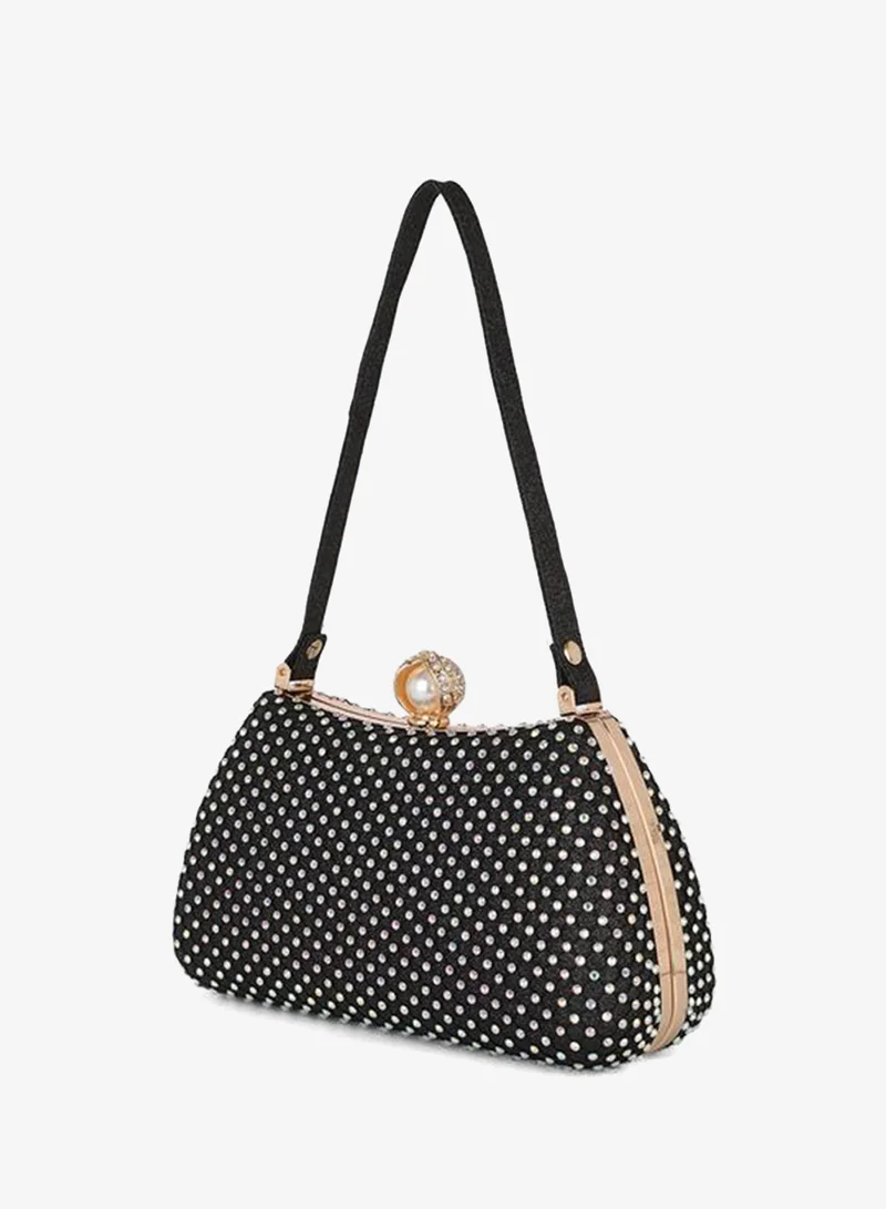 Globus  Black Embellished Clutch with Chain Strap for Women | Best Price UAE