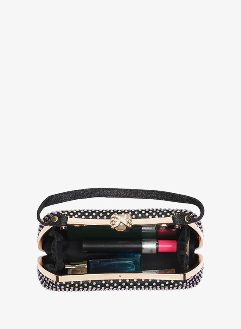 globus Black Embellished Clutch with Chain Strap - Image 4