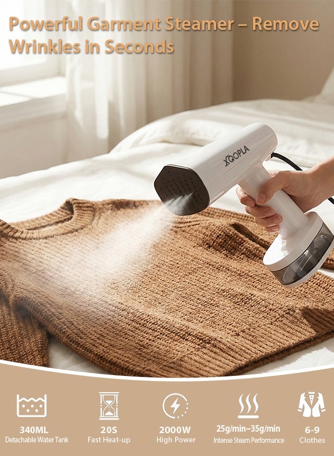 Xoopla 2000W Garment Steamer Iron, Portable Handheld Steam Iron with 3 Steam Levels 20s Fast Heat-up Ironing Quick Wrinkle Remover 340ML Detachable Water Tank - Water Bottle Can Be Connected (25-35g/Min) - Image 5