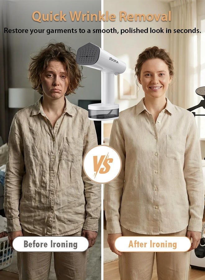 Xoopla 2000W Garment Steamer Iron, Portable Handheld Steam Iron with 3 Steam Levels 20s Fast Heat-up Ironing Quick Wrinkle Remover 340ML Detachable Water Tank - Water Bottle Can Be Connected (25-35g/Min) - Image 2