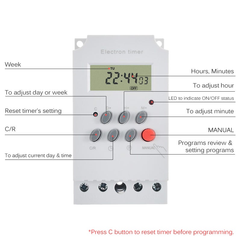 AC 220V 25A Din Programmable Electronic Digital Timer Switch White 15 x 7 x 12cm - Image 3
